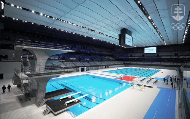 Pohľad do útrob olympijského aquatického centra v Tokiu.