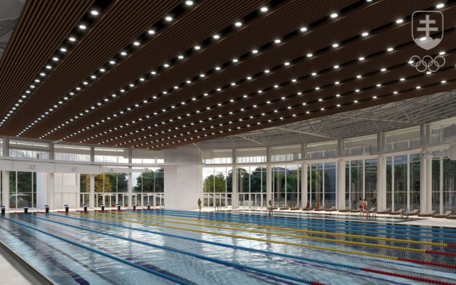 Vizualizácia Národného olympijského centra plaveckých športov v Košiciach. 